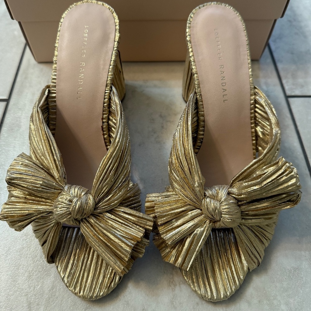 Loeffler Randall Penny Gold Pleated Bow Heel